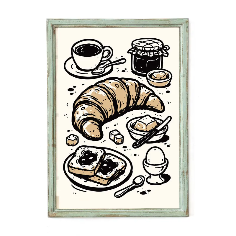 Classic coffee and croissant poster